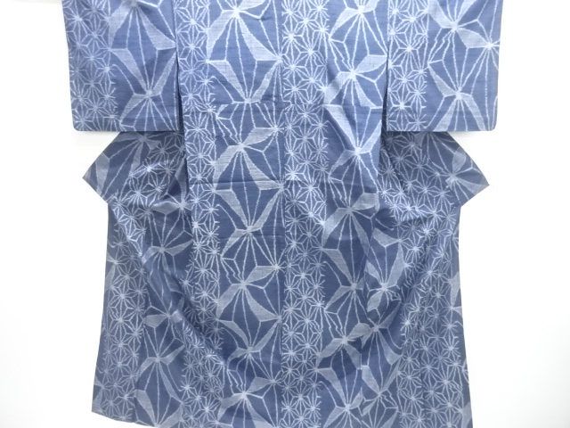 JAPANESE KIMONO / ANTIQUE ASANOHA PATTERN WOVEN TSUMUGIHITOE KIMONO